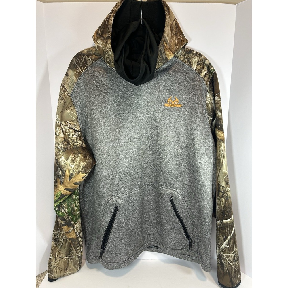 Realtree Hoodie W/‎ Gator Mens Large Grey Camo Zipper Pockets Hunting Y2K